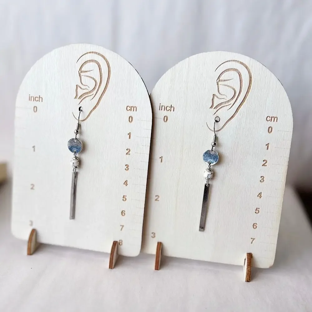 Silver and White Dangly Earrings Handmade Jewelry E1